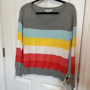 Womens Liz Claiborne Multi Stripe Thin Long Sleeve Scoop Neck Sweater Petite Med